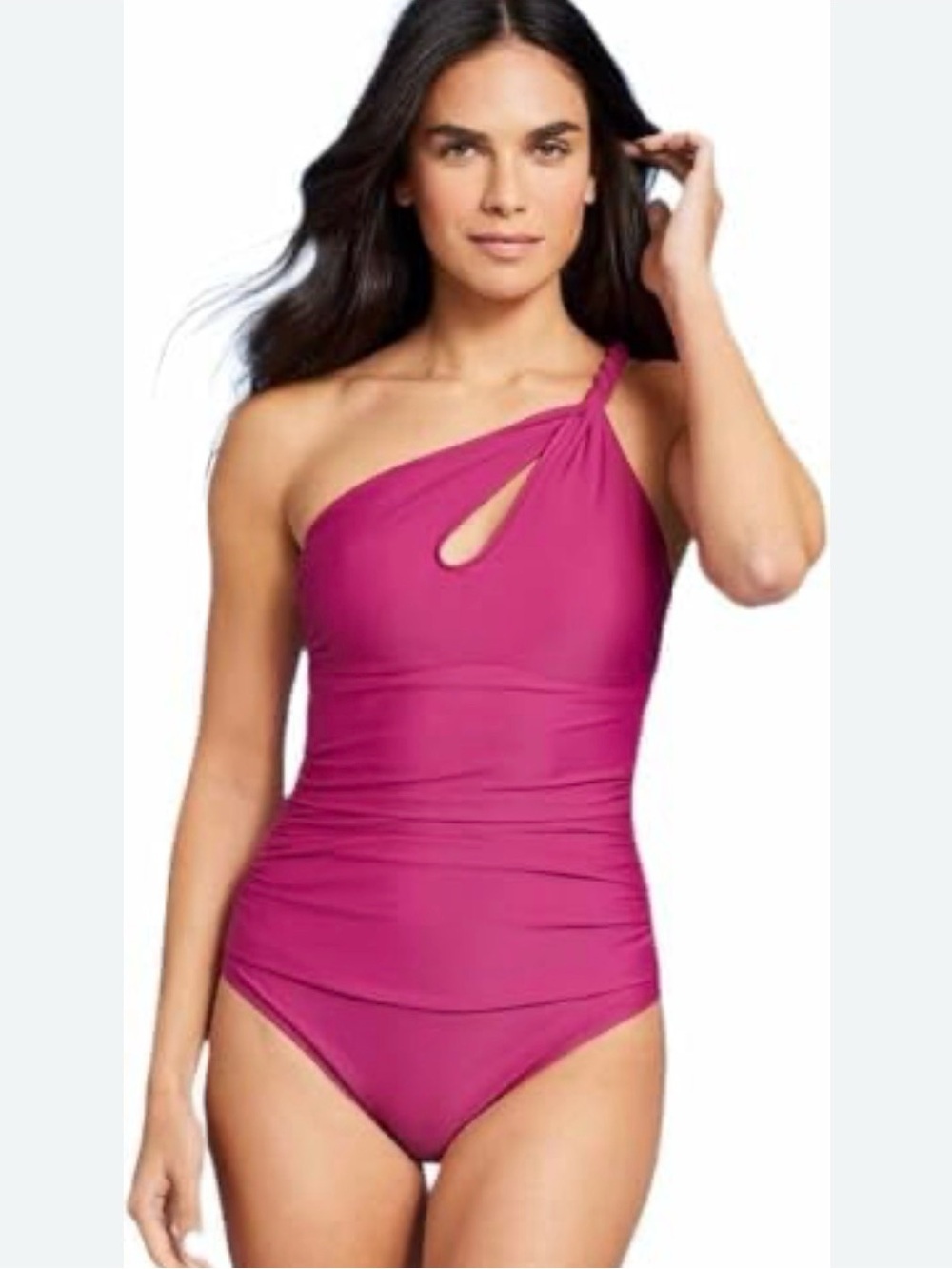 Shade & Shore Magenta Pink One Shoulder Twist Ruched One Piece Swimsuit Size S